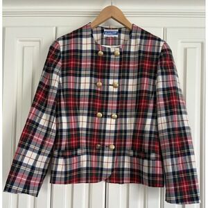 Vintage Pendleton 100% Virgin Wool‎ USA Plaid Gold Button Jacket Women's SP